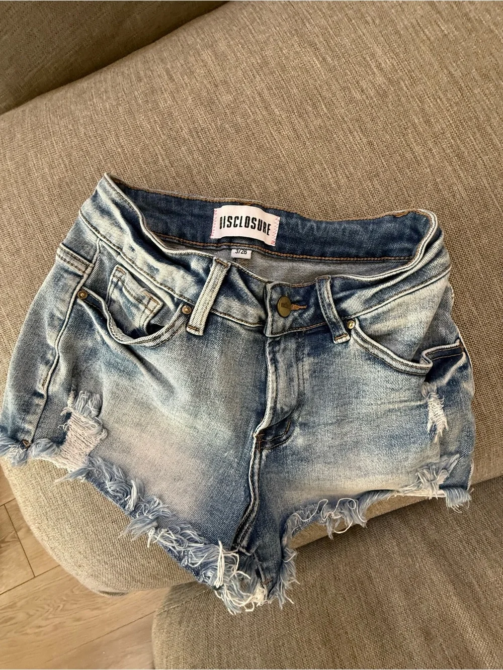 Disclosure Light Blue Distressed Denim Shorts
